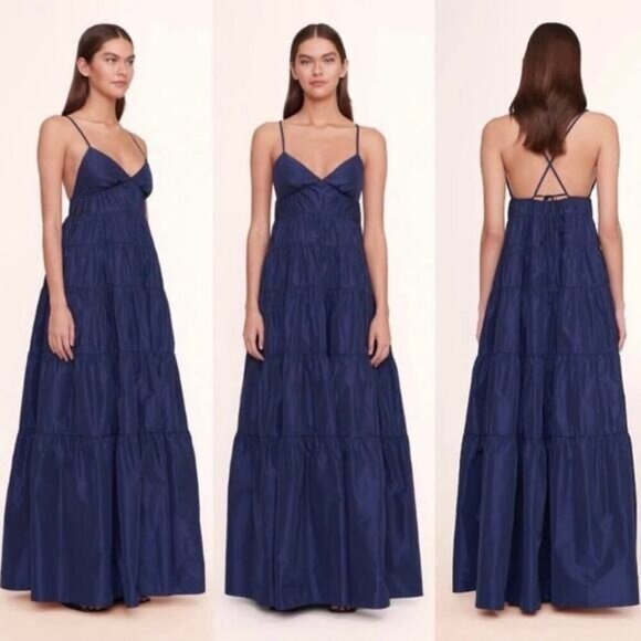 New  STAUD Ripley Dress a navy Taffeta Sz XL Retails $495 - Picture 2 of 7